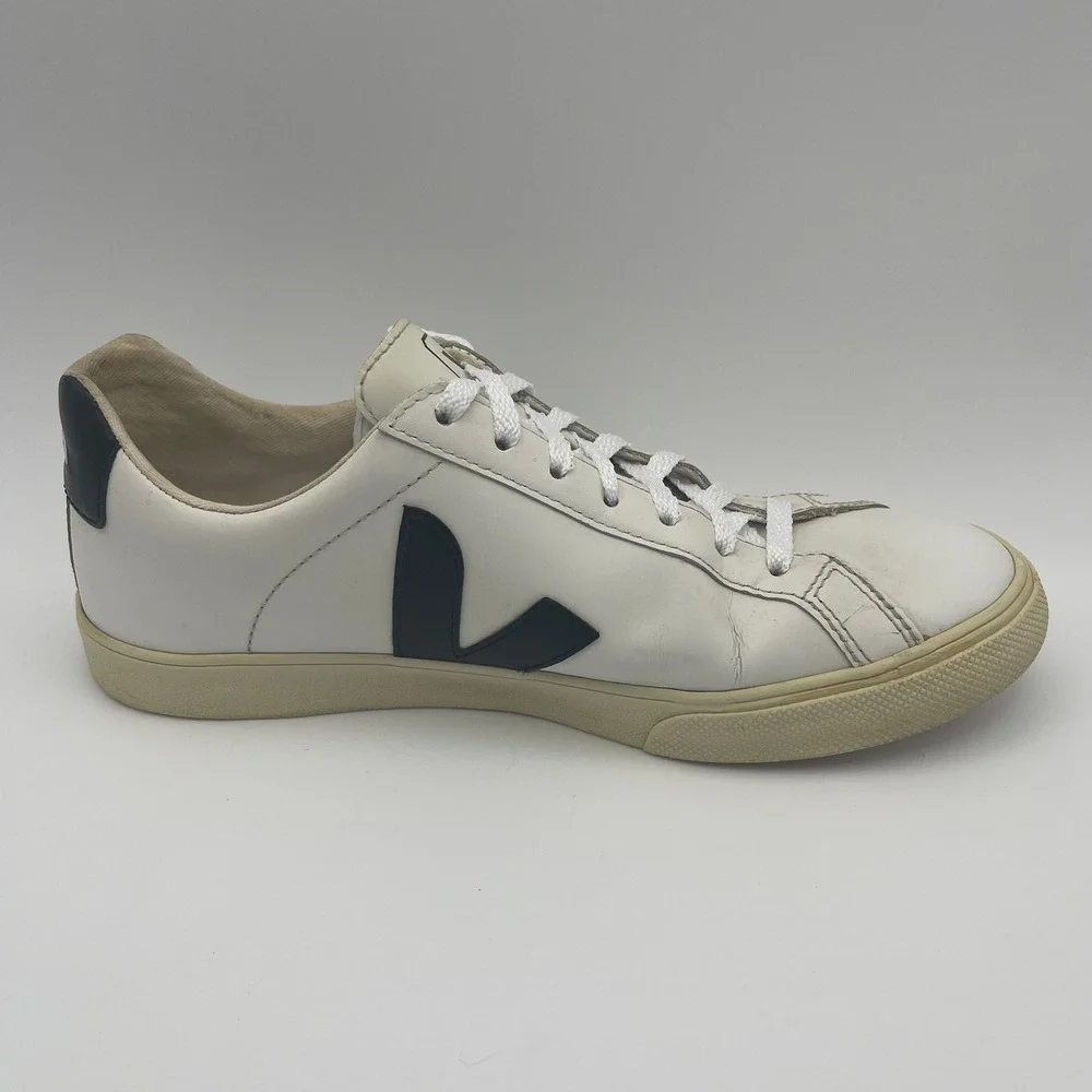 Veja Women 8 White Black Esplar Leather Low Top Sneakers Logo